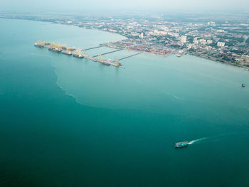 High angle view of boats in sea