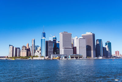 River against tall buildings