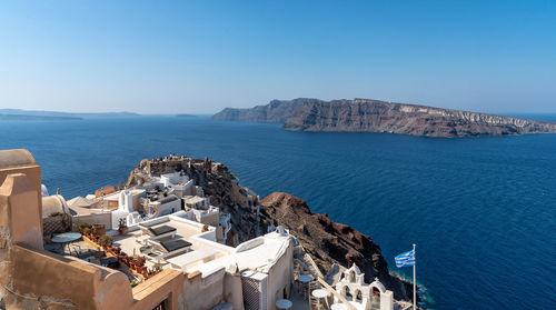 Panoramic view of sea against blue sky