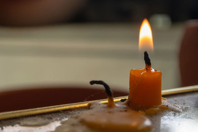 Close-up of burning candle