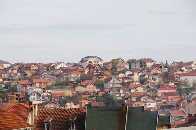 High angle view of town against sky