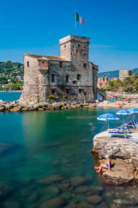 The castle on the sea, built in the xvi century, in the village of rapallo on the italian riviera