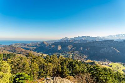 Scenic view of landscape against clear blue sky