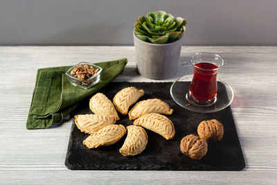 High angle view of food on table