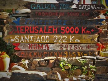 Close-up of text on wall