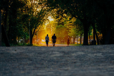 People walking on road amidst trees