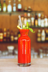 Close-up of bottles on table