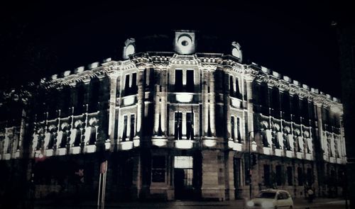 Low angle view of buildings at night