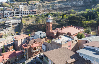 High angle view of buildings in city