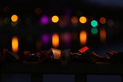 Close-up of illuminated lights at night