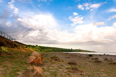 Scenic view of land against sky