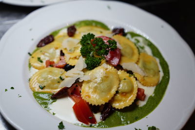 High angle view of meal served in plate