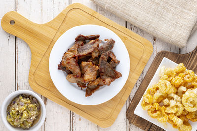 High angle view of food on table