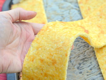 Close-up of hand holding bread