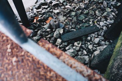 High angle view of stones on rock