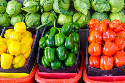 High angle view of vegetables for sale in market