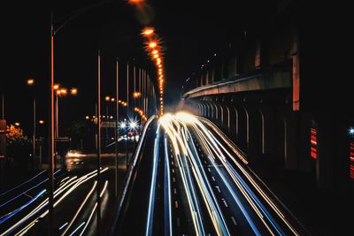 Light trails on road at night