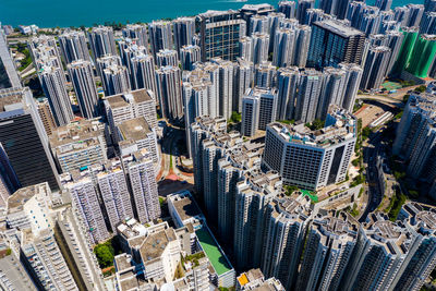 Aerial view of modern buildings in city