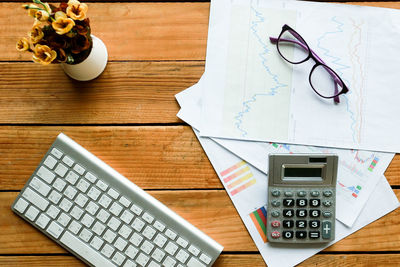 High angle view of computer keyboard on table
