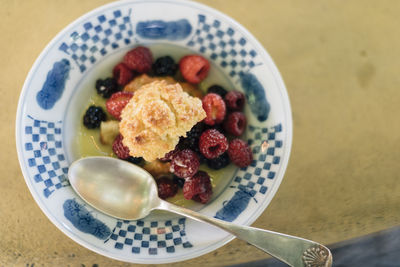 Close-up of breakfast served on table