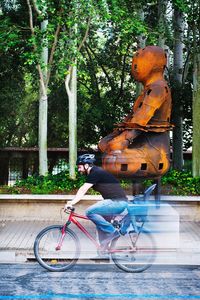 Side view of man riding bicycle