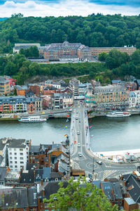 Aerial view of bridge over river in city