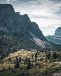 Scenic view of field and mountains against sky