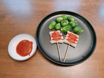 High angle view of salad in plate on table