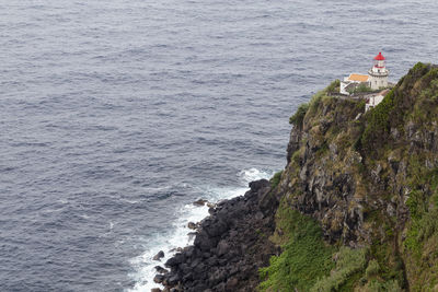 High angle view of rock formation on beach