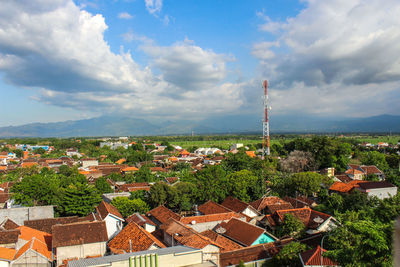High angle view of townscape against sky