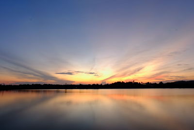 Scenic view of lake against sky during sunset