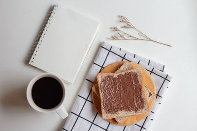 High angle view of breakfast on table