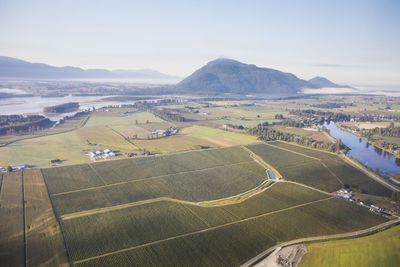 High angle view of agricultural field against sky