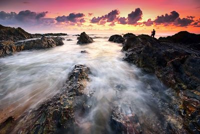 Scenic view of sea during sunset