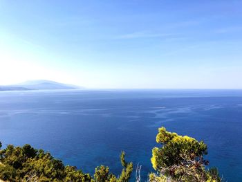 Scenic view of sea against clear blue sky