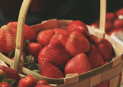 Close-up of strawberries in basket for sale