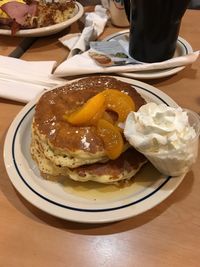 High angle view of food in plate on table