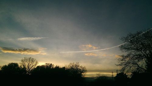 Silhouette of trees against cloudy sky