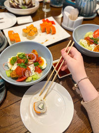 High angle view of food on table