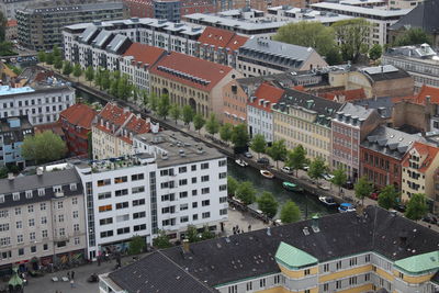 High angle view of buildings in city