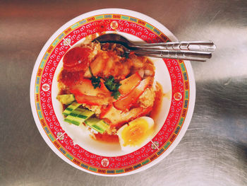 High angle view of salad in plate on table