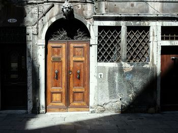 Closed door of building