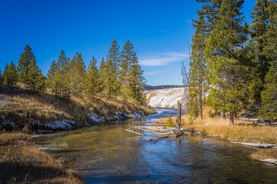 Scenic view of lake against blue sky