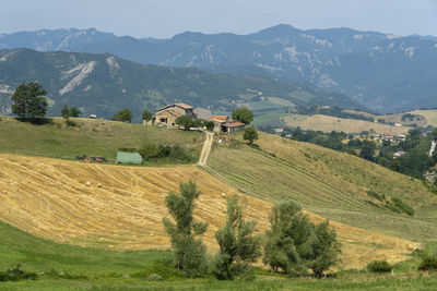 Scenic view of field against mountains