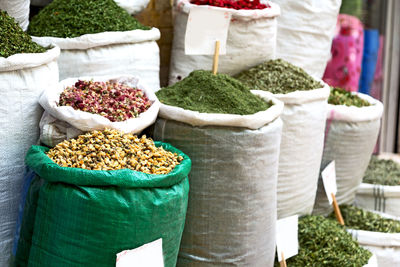 View of vegetables for sale at market stall