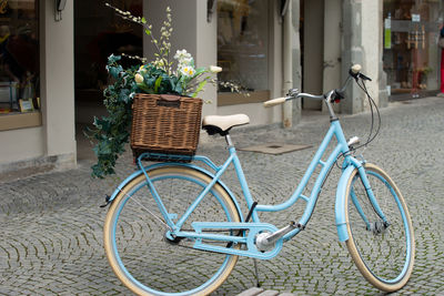 Bicycle in basket on street