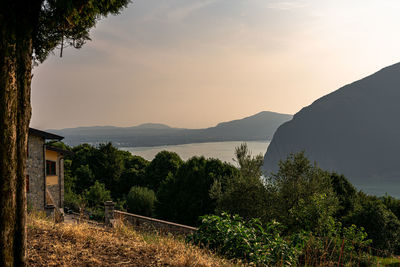 Scenic view of mountains against sky during sunset