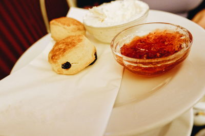 High angle view of dessert in plate on table