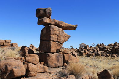 Rock formation against clear blue sky