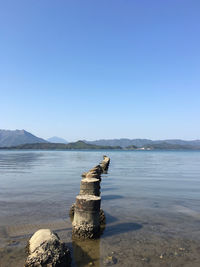 Scenic view of sea against clear sky